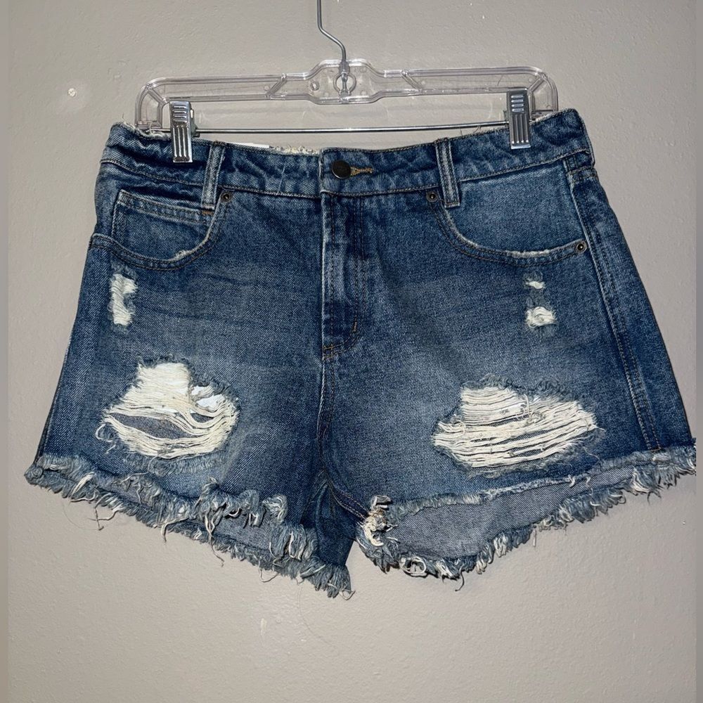 RVCA Denim High rise boyfriend Distressed Jean Shorts 100% cotton size 28 NEW #7